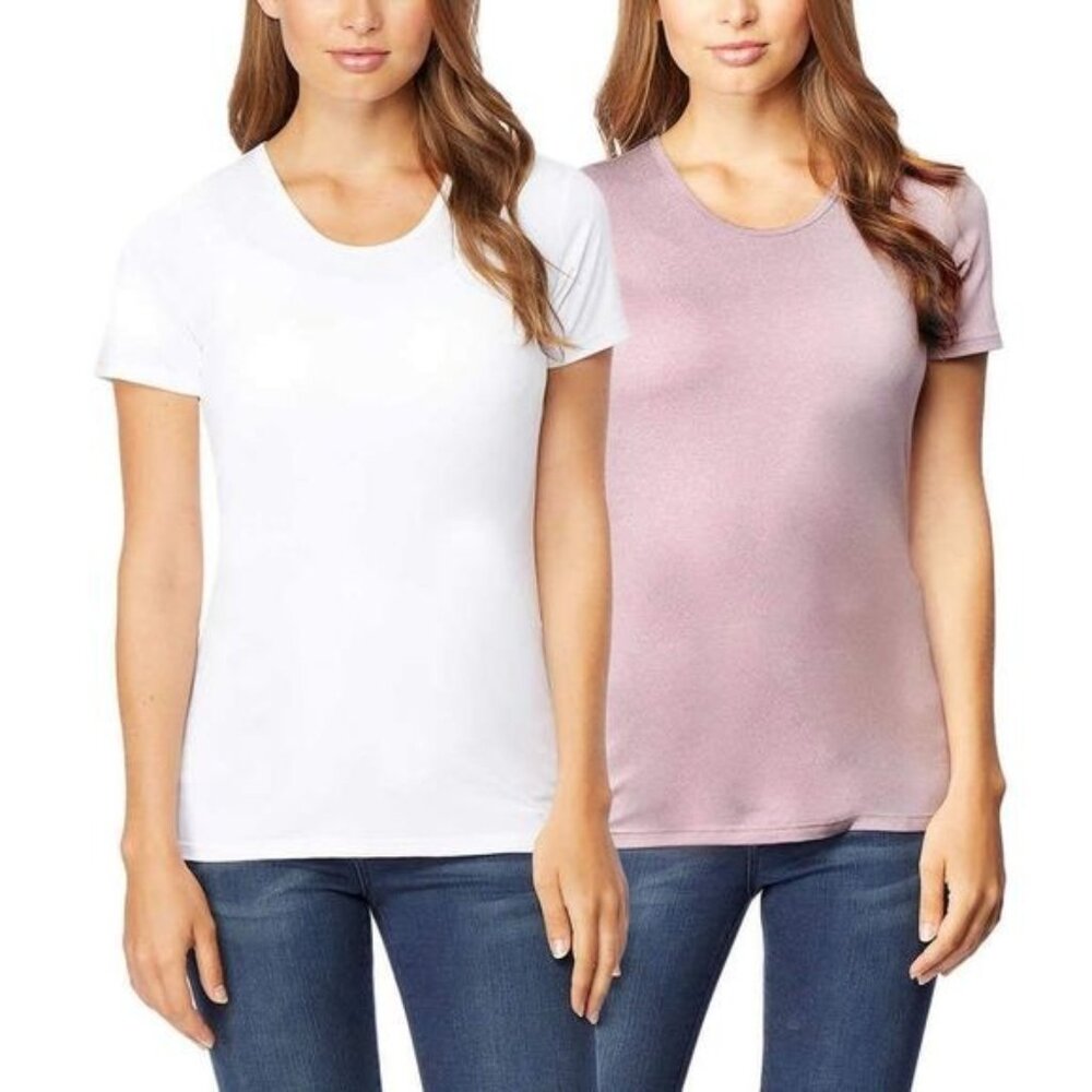 Women's 32 Degrees Cool 2-Pack Scoop Neck Tees in White & Ht Blush - Sz L - NWT